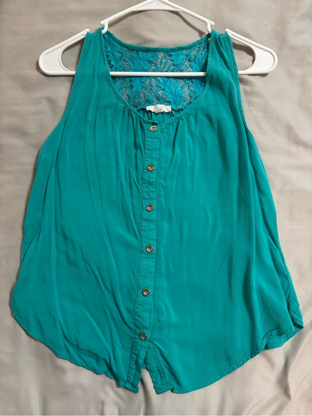 mine Teal Button-Front Lace-Back Sleeveless Tank